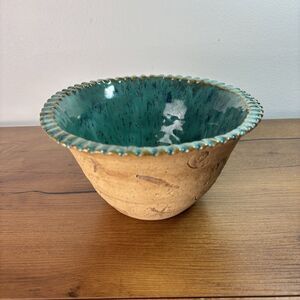 Handmade Artisan Hand Stamped Pottery Nautical Coastal Sea Creature Bowl Teal